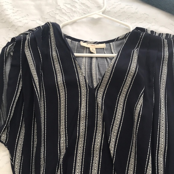 Anthropologie Pleated Navy and White Stripes Midi - Picture 2 of 3